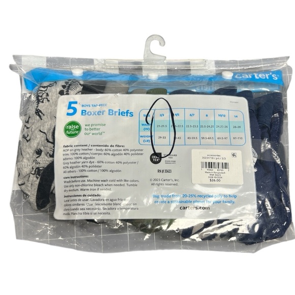 Carter's Boys Boxer Briefs Tagless 5-Pack Blue and Gray 2T-3T - Picture 7 of 8